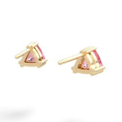 Lab Pink Sapphire 5Mm Trillion Stud 14K Yellow Gold earrings E1858