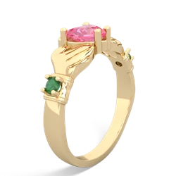 Lab Pink Sapphire Claddagh Keepsake 14K Yellow Gold ring R5245