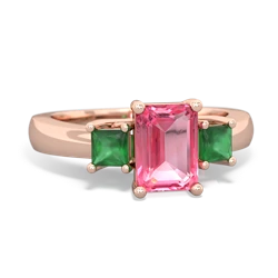 Lab Pink Sapphire Three Stone Emerald-Cut Trellis 14K Rose Gold ring R4021