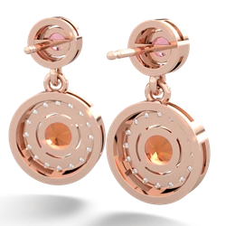 Lab Pink Sapphire Halo Dangle 14K Rose Gold earrings E5319