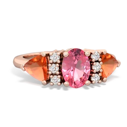 Lab Pink Sapphire Antique Style Three Stone 14K Rose Gold ring R2186