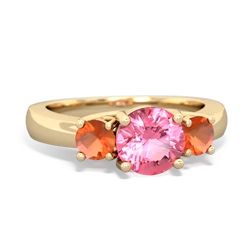 Lab Pink Sapphire Three Stone Round Trellis 14K Yellow Gold ring R4018