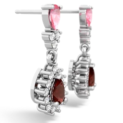 Lab Pink Sapphire Halo Pear Dangle 14K White Gold earrings E1882