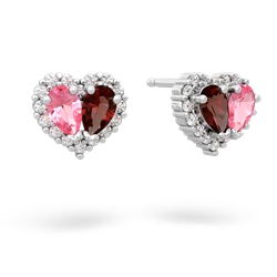 Lab Pink Sapphire Halo 14K White Gold earrings E7008