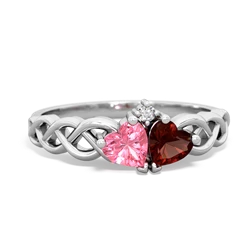 Lab Pink Sapphire Heart To Heart Braid 14K White Gold ring R5870