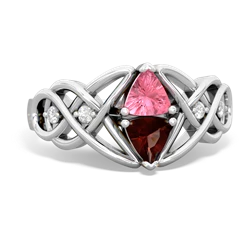 Lab Pink Sapphire Keepsake Celtic Knot 14K White Gold ring R5300