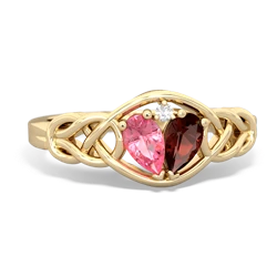 Lab Pink Sapphire Celtic Love Knot 14K Yellow Gold ring R5420