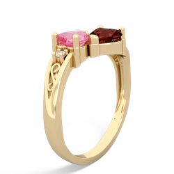 Lab Pink Sapphire Snuggling Hearts 14K Yellow Gold ring R2178