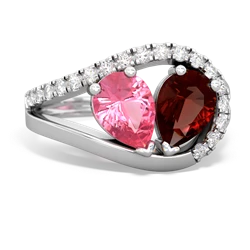 Lab Pink Sapphire Nestled Heart Keepsake 14K White Gold ring R5650