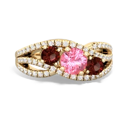 Lab Pink Sapphire Three Stone Aurora 14K Yellow Gold ring R3080