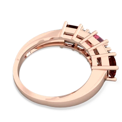 Lab Pink Sapphire Three Stone Diamond Cluster 14K Rose Gold ring R2592