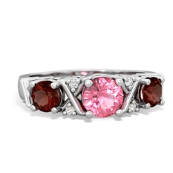 Lab Pink Sapphire Hugs And Kisses 14K White Gold ring R5016