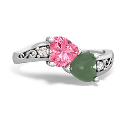 Lab Pink Sapphire Snuggling Hearts 14K White Gold ring R2178