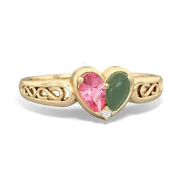 Lab Pink Sapphire Filligree 'One Heart' 14K Yellow Gold ring R5070