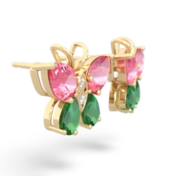 Lab Pink Sapphire Butterfly 14K Yellow Gold earrings E2215