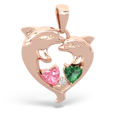 Lab Pink Sapphire Dolphin Heart 14K Rose Gold pendant P5820