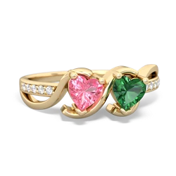 Lab Pink Sapphire Side By Side 14K Yellow Gold ring R3090