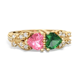 Lab Pink Sapphire Diamond Butterflies 14K Yellow Gold ring R5601