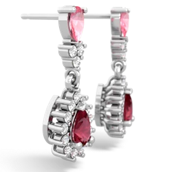 Lab Pink Sapphire Halo Pear Dangle 14K White Gold earrings E1882