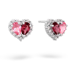 Lab Pink Sapphire Halo 14K White Gold earrings E7008