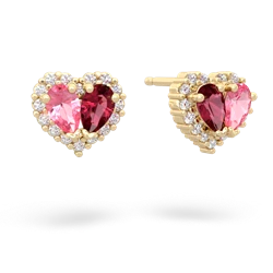 Lab Pink Sapphire Halo 14K Yellow Gold earrings E7008