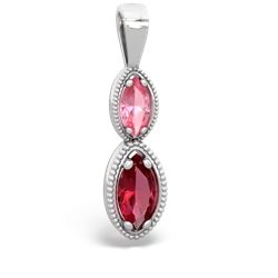 Lab Pink Sapphire Antique-Style Halo 14K White Gold pendant P5700