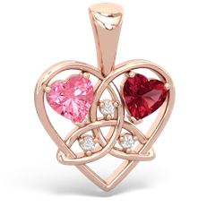 Lab Pink Sapphire Celtic Trinity Heart 14K Rose Gold pendant P5331