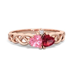 Lab Pink Sapphire Heart To Heart Braid 14K Rose Gold ring R5870