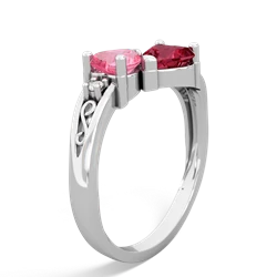 Lab Pink Sapphire Snuggling Hearts 14K White Gold ring R2178