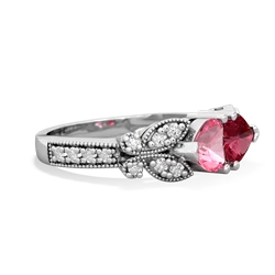 Lab Pink Sapphire Diamond Butterflies 14K White Gold ring R5601