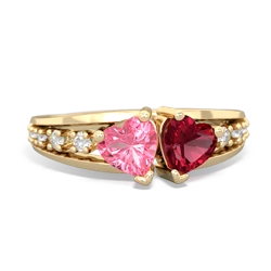 Lab Pink Sapphire Heart To Heart 14K Yellow Gold ring R3342