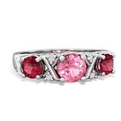 Lab Pink Sapphire Hugs And Kisses 14K White Gold ring R5016