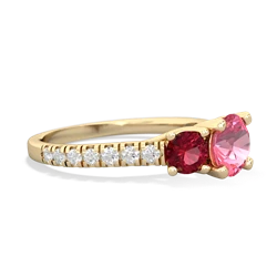 Lab Pink Sapphire Pave Trellis 14K Yellow Gold ring R5500