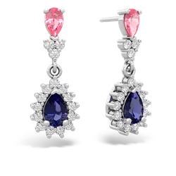 Lab Pink Sapphire Halo Pear Dangle 14K White Gold earrings E1882