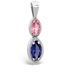 Lab Pink Sapphire Antique-Style Halo 14K White Gold pendant P5700