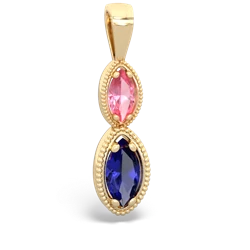 Lab Pink Sapphire Antique-Style Halo 14K Yellow Gold pendant P5700