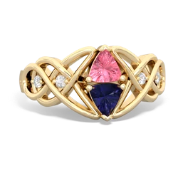 Lab Pink Sapphire Keepsake Celtic Knot 14K Yellow Gold ring R5300