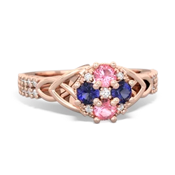 Lab Pink Sapphire Celtic Knot Cluster Engagement 14K Rose Gold ring R26443RD