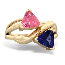 Lab Pink Sapphire Split Band Swirl 14K Yellow Gold ring R2341