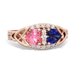 Lab Pink Sapphire Sparkling Celtic Knot 14K Rose Gold ring R2645