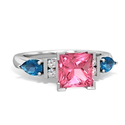 Lab Pink Sapphire 6Mm Princess Eternal Embrace Engagement 14K White Gold ring C2002