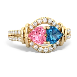 Lab Pink Sapphire Art-Deco Keepsake 14K Yellow Gold ring R5630