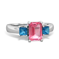 Lab Pink Sapphire Three Stone Emerald-Cut Trellis 14K White Gold ring R4021