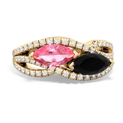 Lab Pink Sapphire Diamond Rivers 14K Yellow Gold ring R3070