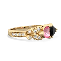 Lab Pink Sapphire Diamond Butterflies 14K Yellow Gold ring R5601