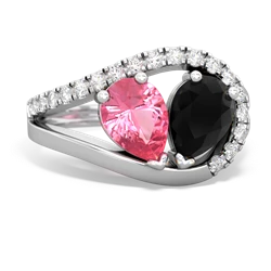 Lab Pink Sapphire Nestled Heart Keepsake 14K White Gold ring R5650