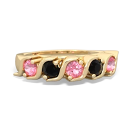 Lab Pink Sapphire Anniversary Band 14K Yellow Gold ring R2089