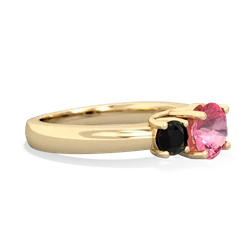 Lab Pink Sapphire Three Stone Round Trellis 14K Yellow Gold ring R4018