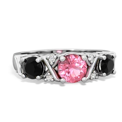 Lab Pink Sapphire Hugs And Kisses 14K White Gold ring R5016