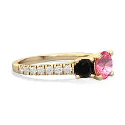 Lab Pink Sapphire Pave Trellis 14K Yellow Gold ring R5500